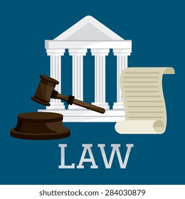 Law design over blue background, vector illustration.