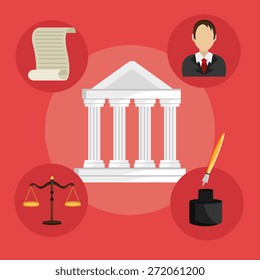 Law design over red background, vector illustration.