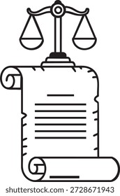 Documento de ley con la escala de equilibrio Ilustración de símbolo de justicia