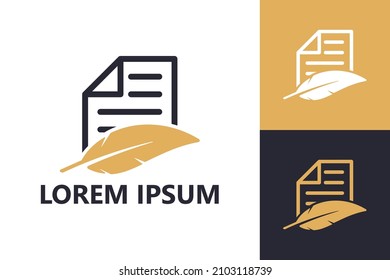 Law document, feather of justice logo template design vector