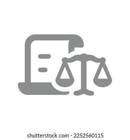 El documento de ley y la justicia escalan el icono vectorial. Símbolo de relleno de documentos legales y pesos.