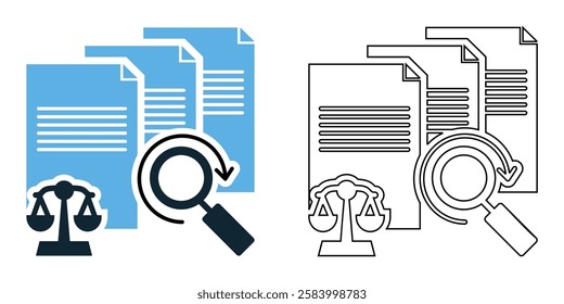 Law document review icon vector, legal analysis, paperwork, and contract verification, legal and corporate pictogram symbol ui and ux design, glyphs and stroke line