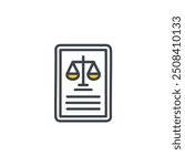 Law document with scales of justice icon. An icon of a legal document with scales of justice representing fairness, balance, and legal proceedings.