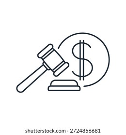Lei e o dólar. Regulamentação financeira. Ilustração de ícone linear de vetor isolada no fundo branco.