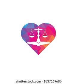 Law education heart shape concept logo design. Vector Libra and open book logo combination.	