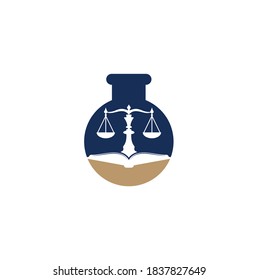 Diseño del logo de la forma del laboratorio de educación jurídica. Vector Libra y combinación de logotipo de libro abierto.	