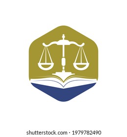 Law education logo design. Vector Libra and open book logo combination.