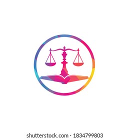 Law education shield shape concept logo design. Vector Libra and open book logo combination.	