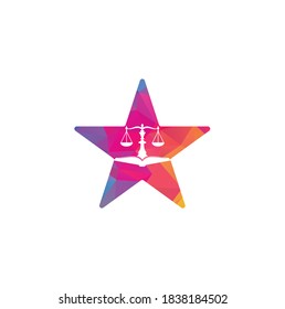 Law education star shape concept logo design. Vector Libra and open book logo combination.	