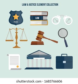 Law element set isolated vector illustration