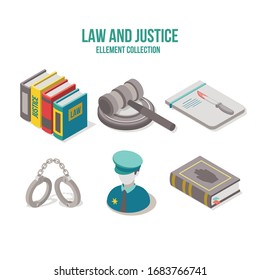 Law element set isolated vector illustration