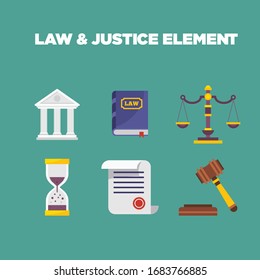 Law element set isolated vector illustration