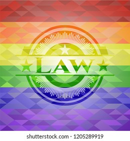 Law emblem on mosaic background with the colors of the LGBT flag