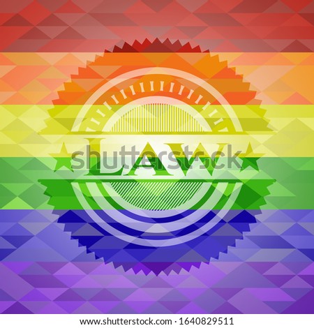 Law emblem on mosaic background with the colors of the LGBT flag