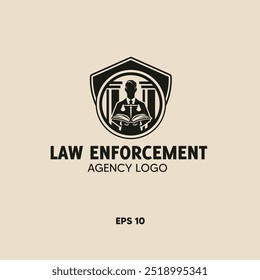 
Law Enforcement Agency Logo Featuring Officer and Shield Emblem Design. Ideal for representing security services and protecting communities.