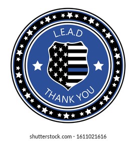 Law Enforcement Appreciation Day is celebreted in USA on January 9th each year. Police badge with US flag and L.E.A.D. slogan. Flat vector with stars for flyer, card, web, banner, emblem, background.