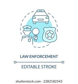 Law enforcement blue concept icon. Public safety. Police service. Justice system abstract idea thin line illustration. Isolated outline drawing. Editable stroke. Arial, Myriad Pro-Bold fonts used