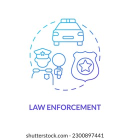 Law enforcement blue gradient concept icon. Public security. Police service. Justice system abstract idea thin line illustration. Isolated outline drawing. Myriad Pro-Bold font used