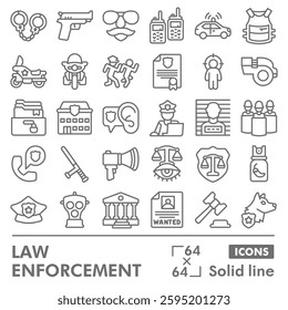 Law enforcement collection or sketches, law and order theme in line style signs for web and app. Vector graphics isolated on white background