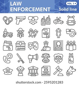 Law enforcement collection or sketches, law and order theme bar in line style signs for web and app. Vector graphics isolated on white background