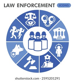 Law enforcement collection or sketches, law and order theme diagram pie in glyph style signs for web and app. Vector graphics isolated on white background