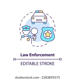 Law enforcement concept icon. Public safety. Police service. Justice system abstract idea thin line illustration. Isolated outline drawing. Editable stroke. Arial, Myriad Pro-Bold fonts used