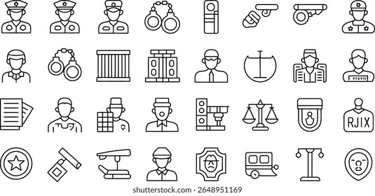 Law enforcement and justice system icon set
