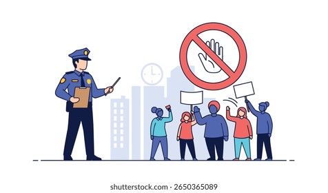 Policial dirige multidão contra edifícios da cidade com sinal de alerta