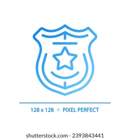 Law enforcement pixel perfect gradient linear vector icon. Police department service. Activity for citizens protection. Thin line color symbol. Modern style pictogram. Vector isolated outline drawing