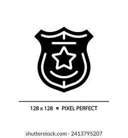 Law enforcement pixel perfect RGB color icon. Police department service. Legal activity for citizens protection. Silhouette symbol on white space. Solid pictogram. Vector isolated illustration