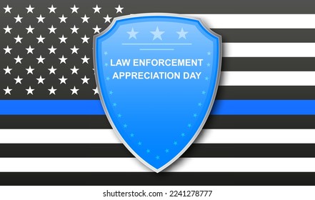 Law enforcement support flag with shield. EPS10 vector