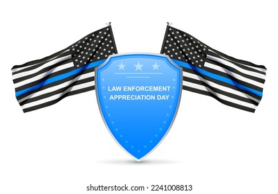 Law enforcement support flags with shield. EPS10 vector