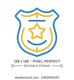 Law enforcement two color line icon. Police department service. Legal activity for citizens protection bicolor outline symbol. Duotone linear pictogram. Isolated illustration. Editable stroke