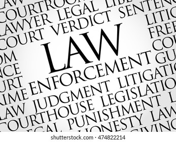 Law enforcement word cloud collage, business concept background