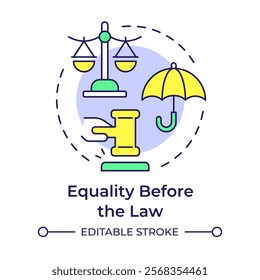 Law equality multi color concept icon. Equal protection, legal system. Legislation, justice. Round shape line illustration. Abstract idea. Graphic design. Easy to use in infographic, presentation