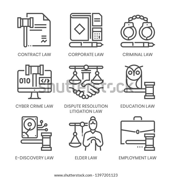 Law fields\
related, square line vector icon set for applications and website\
development. The icon set is pixelperfect with 64x64 grid. Crafted\
with precision and eye for\
quality.