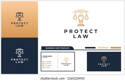 Law firm abstract with pillar and shield logo luxury design and business card template