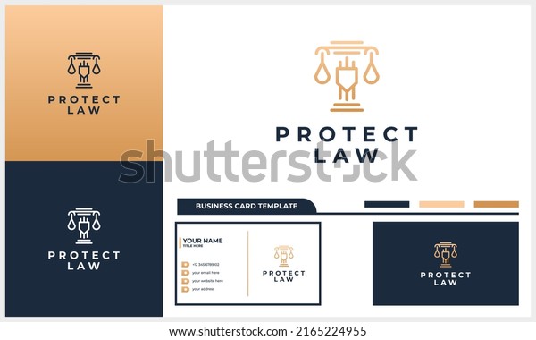 Law firm abstract with pillar and\
shield logo luxury design and business card\
template