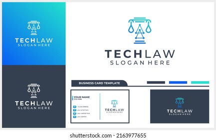 law firm attorney logo design with tech concept logo template with line art style