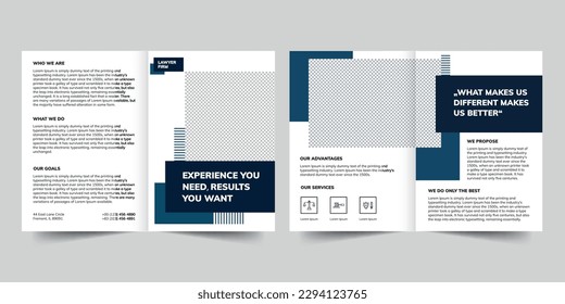 Plantilla de folleto biplida de Law Firm. Un diseño bidireccional limpio, moderno y de alta calidad. Folleto de plantillas editable y personalizado