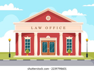 Law Firm Building with Legal Advice, Judgement Education and Lawyer Consultant in Flat Cartoon Poster Hand Drawn Templates Illustration