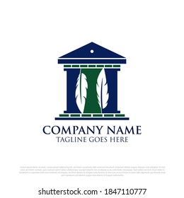 Law firm consultant logo vector illustrations with feather and pillar greek element design