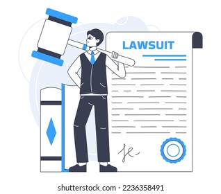 Law firm consultation service worker. Litigation support concept, law and judgment research flat vector illustration on white background