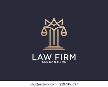 Law firm with crown line art logo design