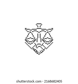 Law firm deal, handshake. Pixel art line icon vector illustration