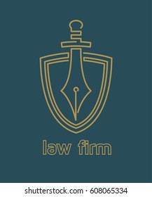 Law firm emblem. Linear logo for justice company. Vector illustration