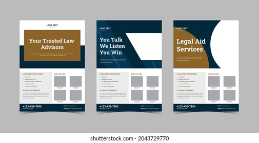 Law firm flyer design bundle. Lawyer service poster leaflet template.  Flyer design 3 in 1 template bundle