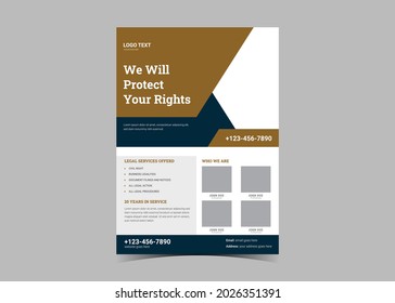 Law firm flyer template. Legal law firm flyer poster leaflet template design