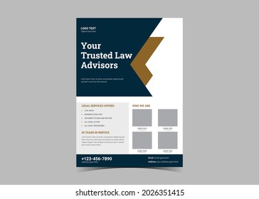 Law firm flyer template. Legal law firm flyer poster leaflet template design