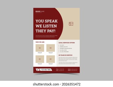 Law firm flyer template. Legal law firm flyer poster leaflet template design